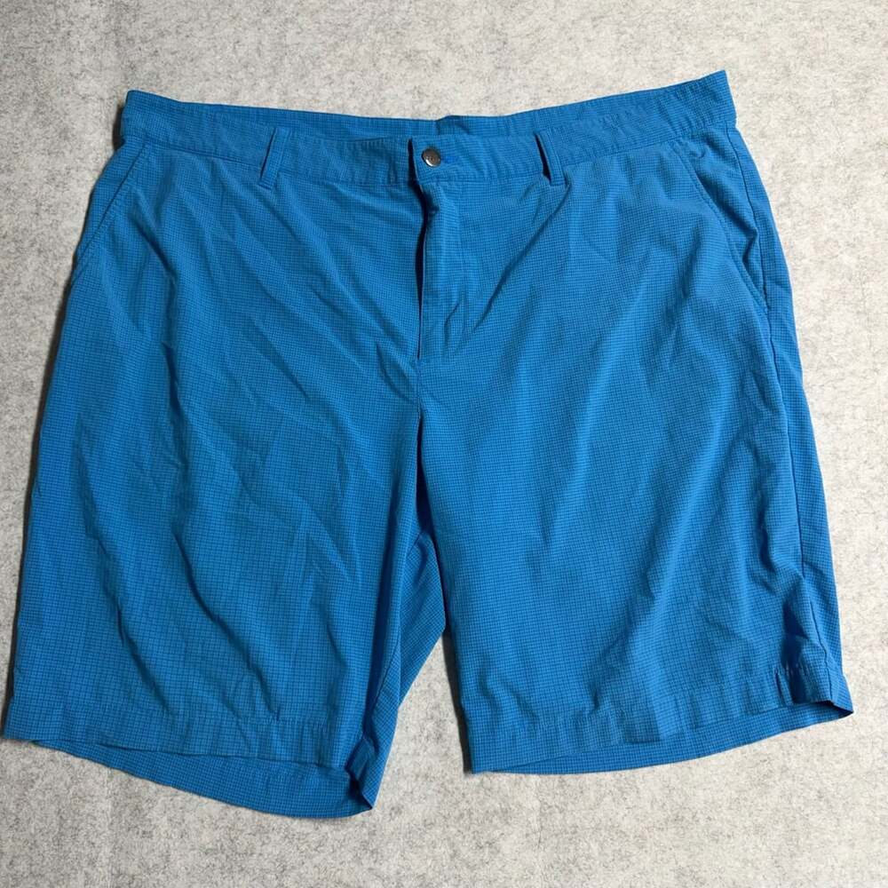 Adidas Golf Shorts Blue Grid Pattern Performance Stretch